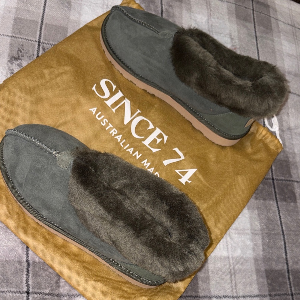 Since 74 Australian Made- Green Fur-Lined Slip on